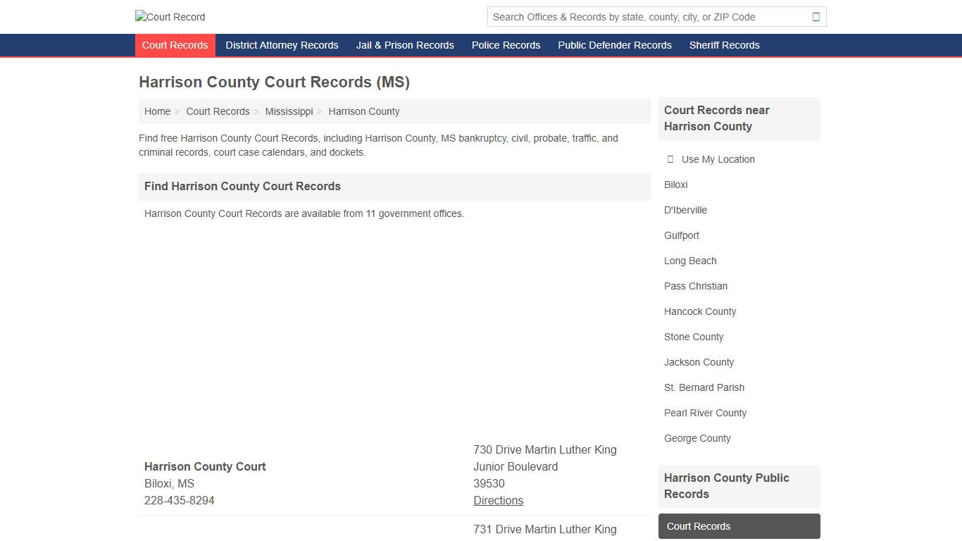 Harrison County Court Records for Free (Harrison County, MS)