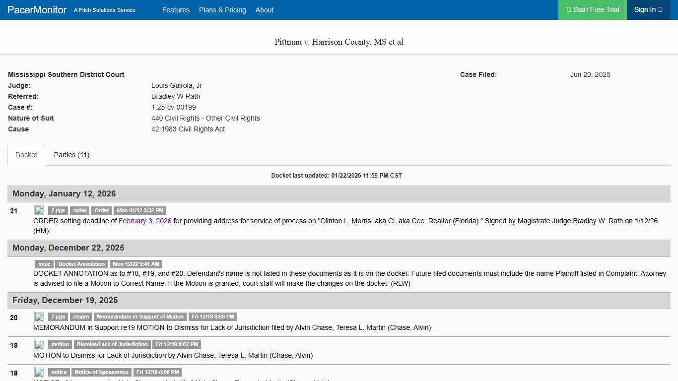 Pittman v. Harrison County, MS et al (1:25-cv-00199), Mississippi Southern District Court